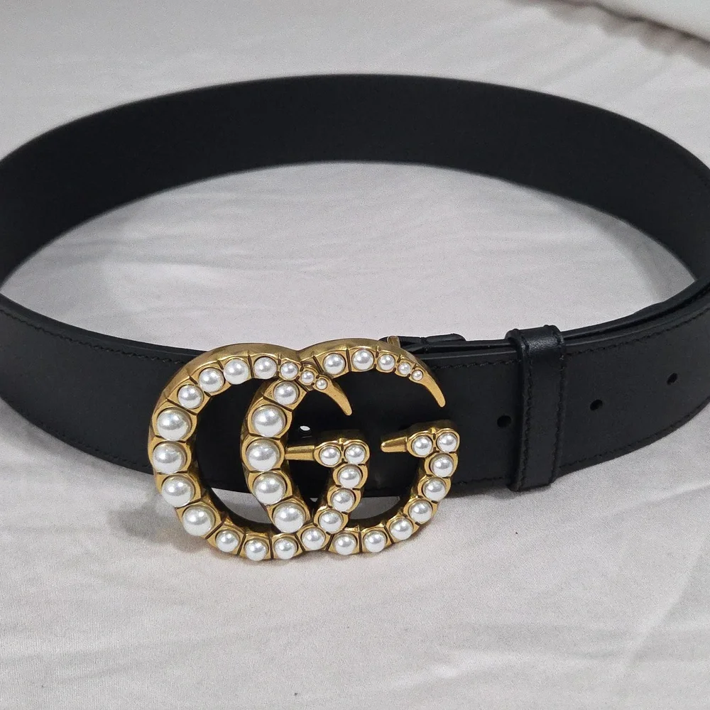 Gucci Black Marmont Pearl Belt Gold GG Buckle - Picture 11 of 14
